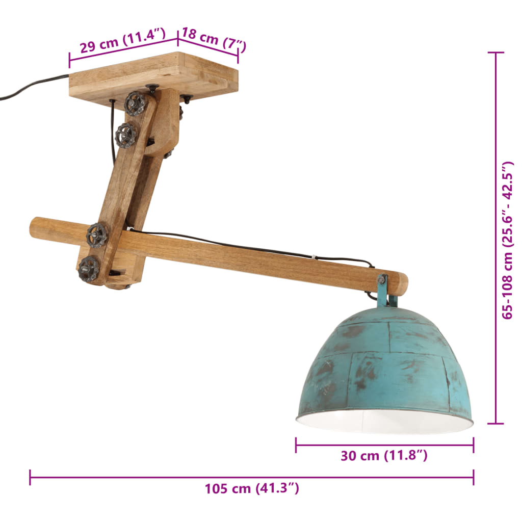 vidaXL Plafonnier 25 W bleu délavé 105x30x65-108cm E27