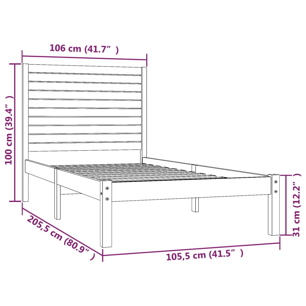 vidaXL Cadre de lit sans matelas blanc 100x200 cm bois massif