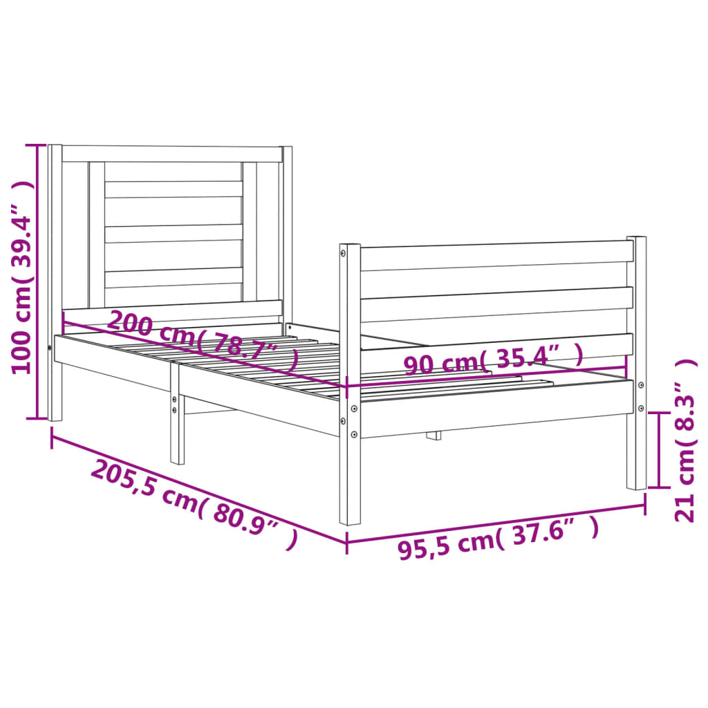 vidaXL Cadre de lit sans matelas blanc 90x200 cm bois massif