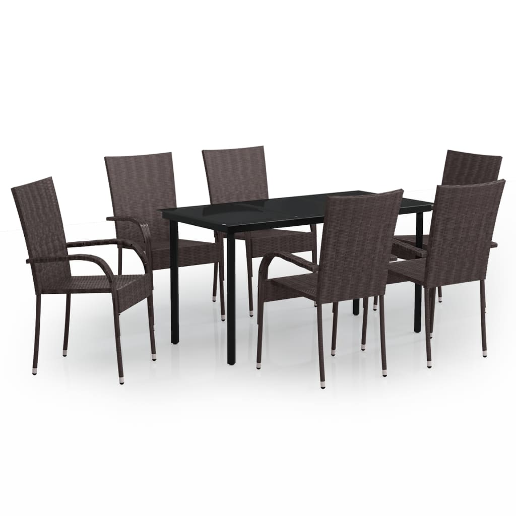 vidaXL Ensemble à manger de jardin 7 pcs Marron et noir