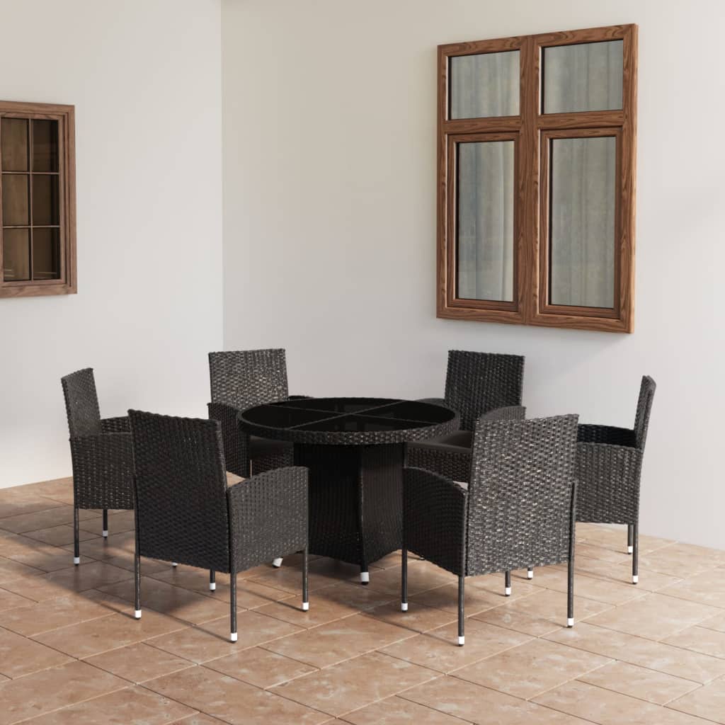 vidaXL Ensemble à dîner de jardin 7 pcs Résine tressée Noir