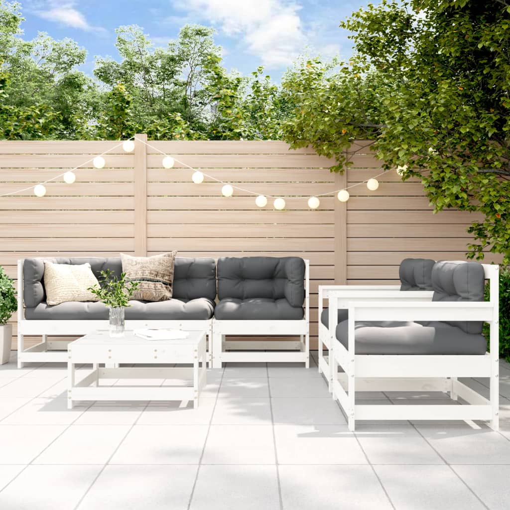 vidaXL Salon de jardin 6 pcs avec coussins blanc bois massif