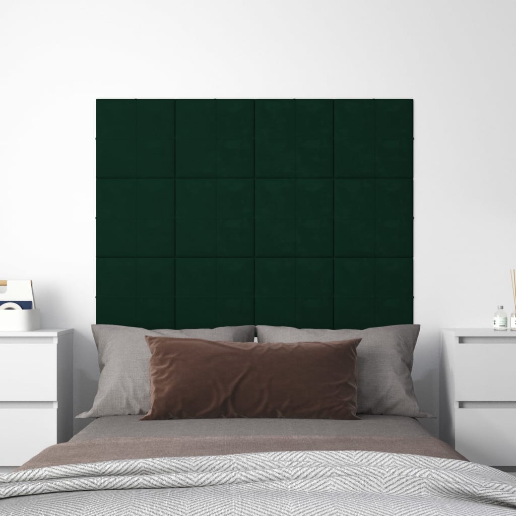 vidaXL Panneaux muraux 12 pcs Vert foncé 30x30 cm Velours 1,08 m²