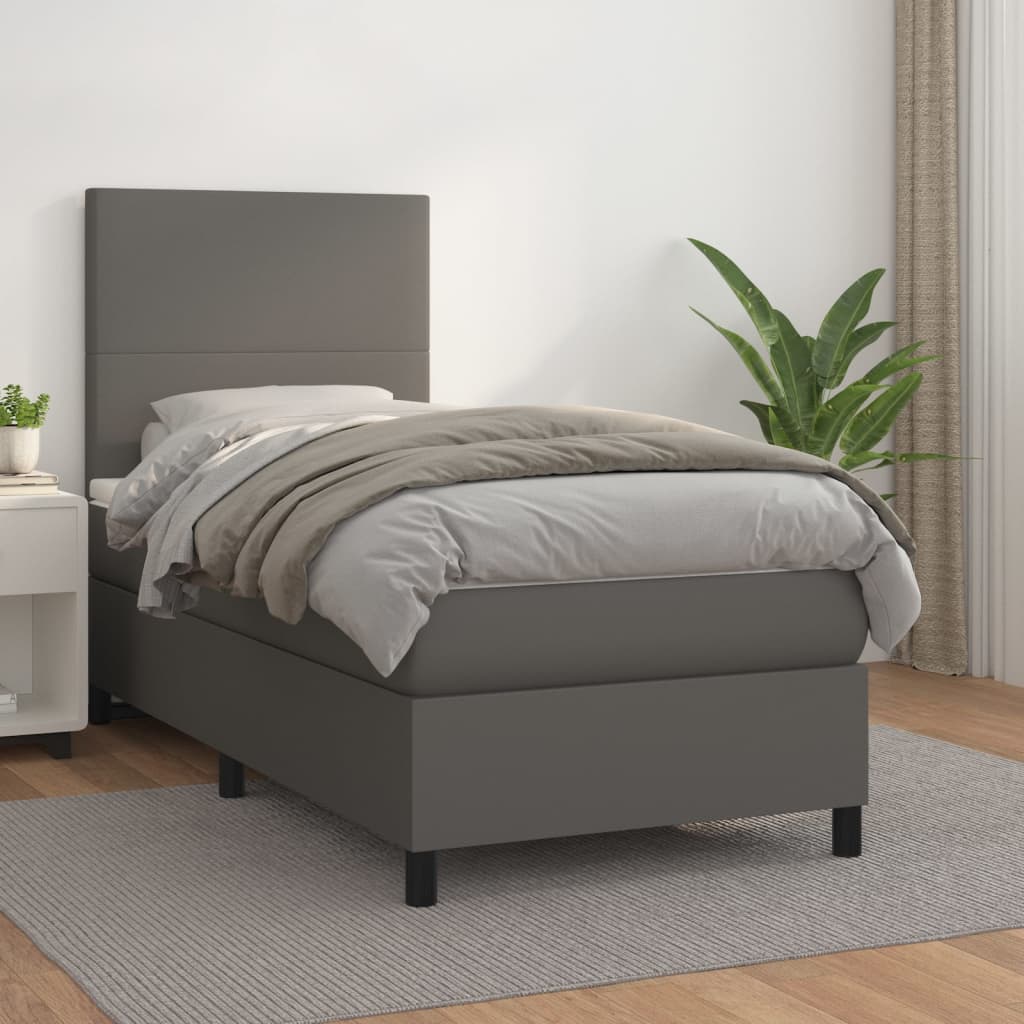 vidaXL Sommier à lattes de lit avec matelas Gris 80x200 cm Similicuir