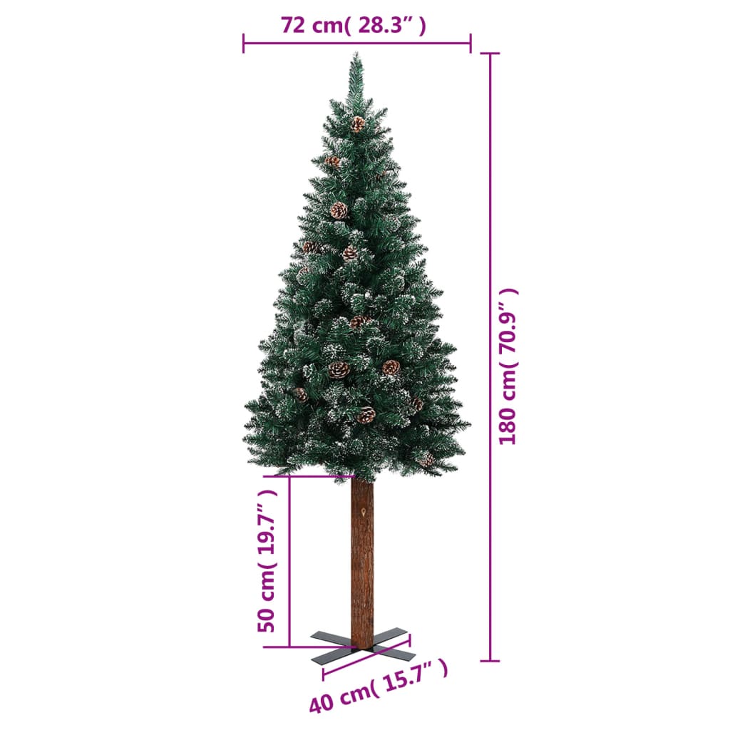 vidaXL Sapin de Noël mince bois véritable et neige blanche vert 180 cm