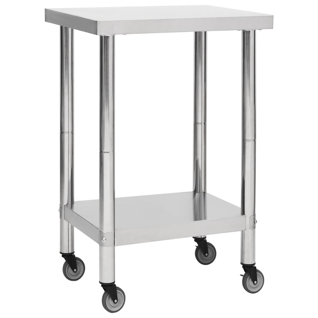 vidaXL Table de travail de cuisine avec roues 60x60x85 cm Inox