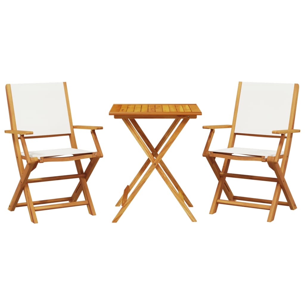 vidaXL Ensemble de bistro 3 pcs blanc crème tissu et bois massif