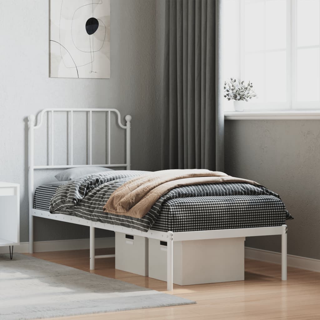 vidaXL Cadre de lit métal sans matelas avec tête de lit blanc 75x190cm