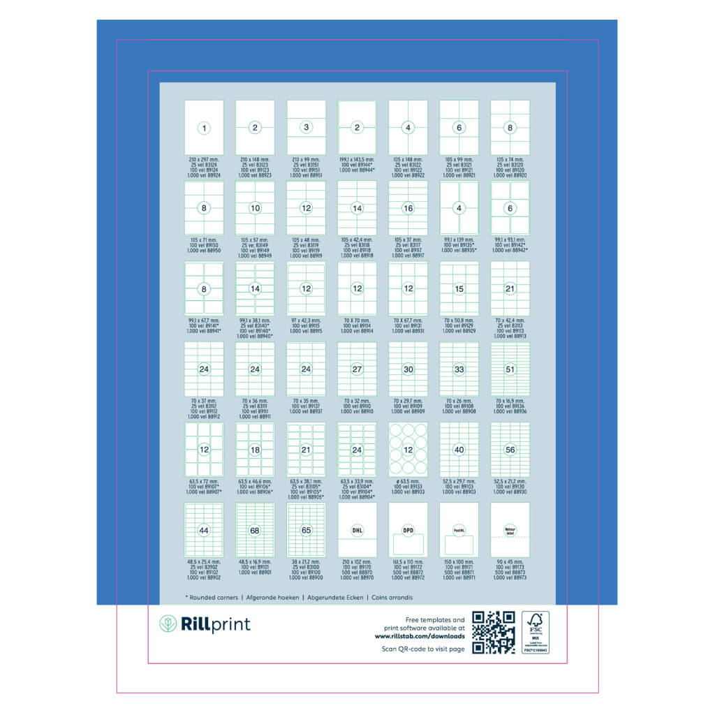 rillprint Étiquettes autocollantes 105x74 mm 500 feuilles Blanc