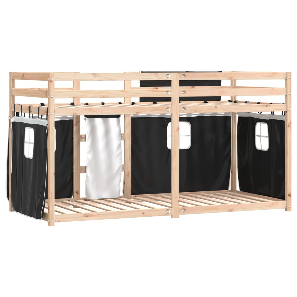 vidaXL Lit superposé avec rideaux blanc/noir 90x190 cm bois pin massif