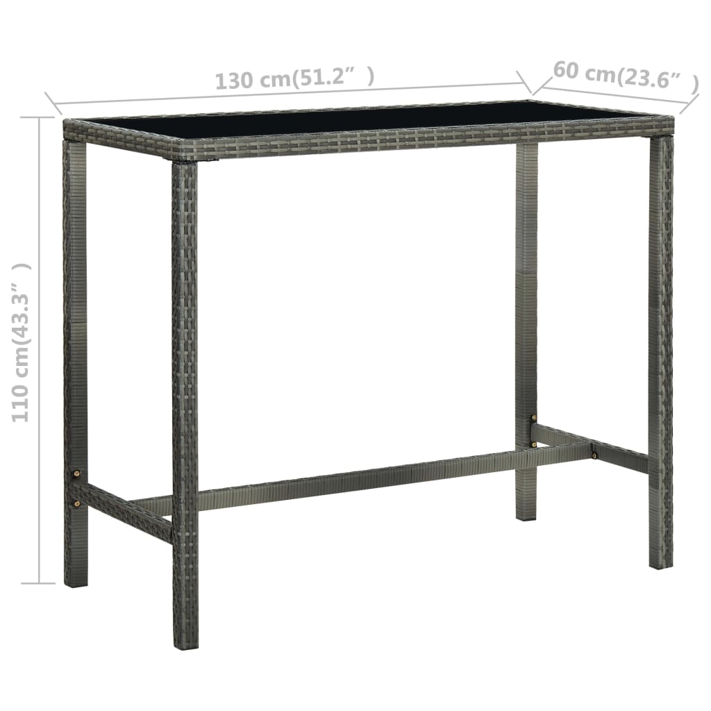 vidaXL Table bar de jardin Gris 130x60x110 cm Résine tressée et verre