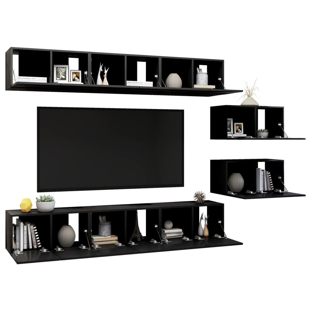 vidaXL Meubles TV 8 pcs Noir Bois d'ingénierie