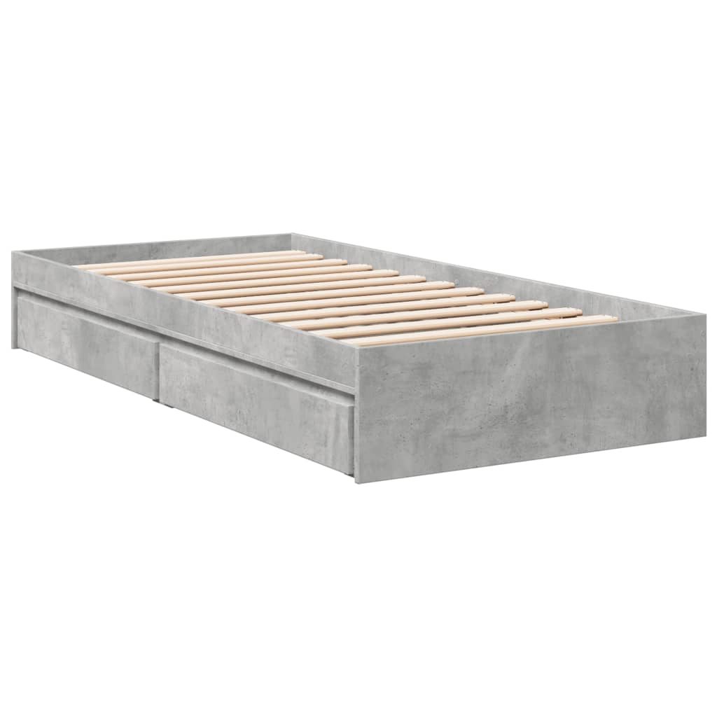 vidaXL Cadre de lit avec tiroirs sans matelas gris béton 75x190 cm