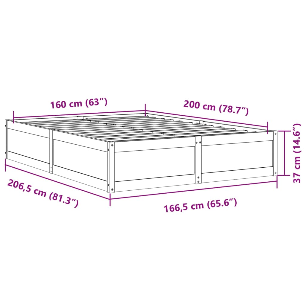 vidaXL Cadre de lit sans matelas 160x200 cm bois massif de pin