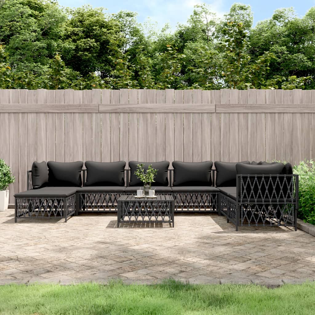 vidaXL Salon de jardin avec coussins 9 pcs anthracite acier