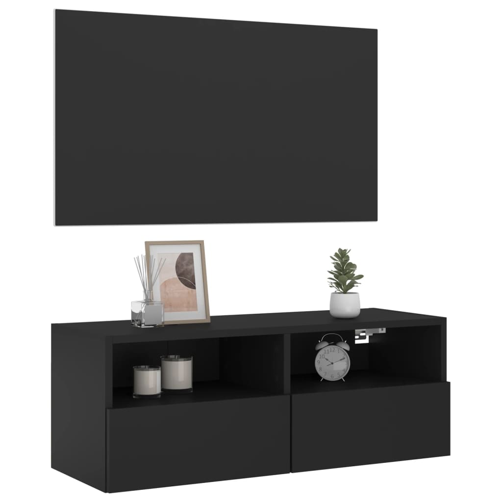 vidaXL Meuble TV mural noir 80x30x30 cm bois d'ingénierie