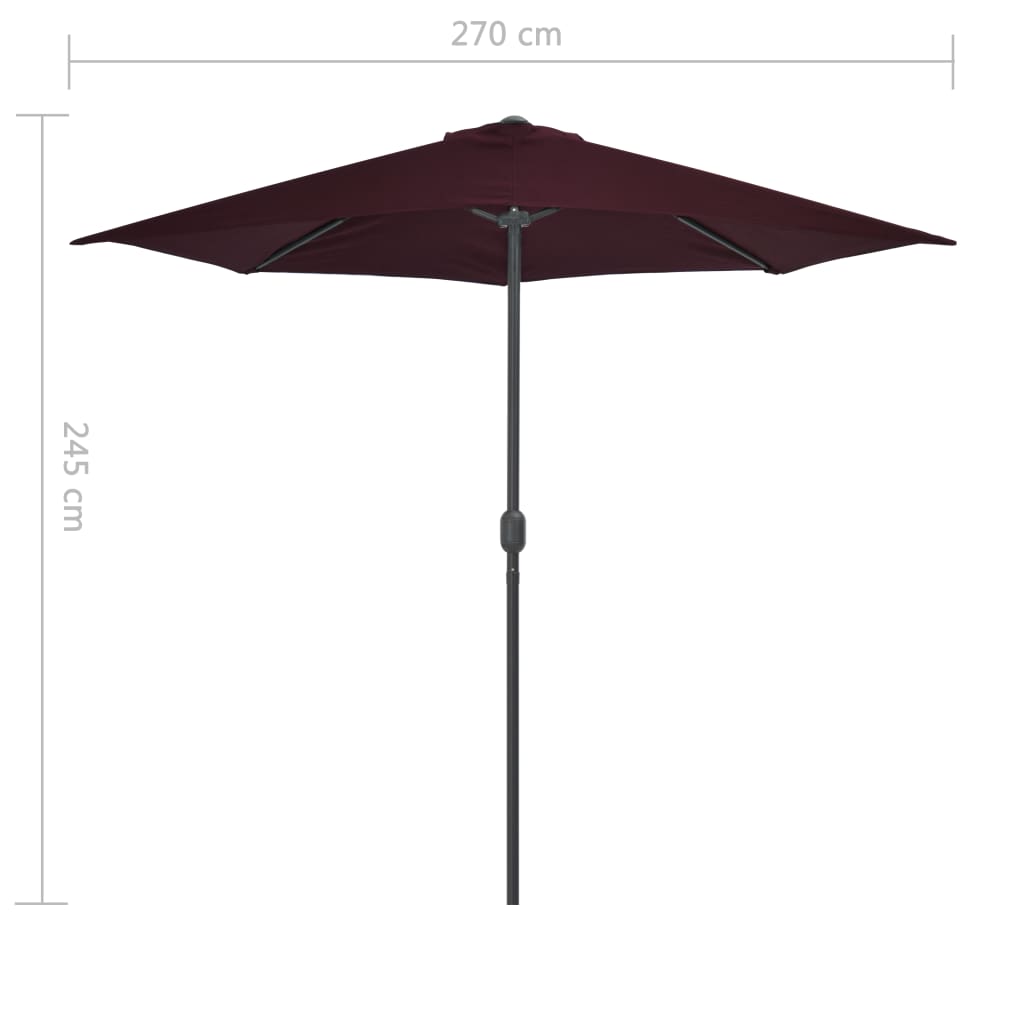 vidaXL Parasol de balcon mât en aluminium Bordeaux 270x135x245 cm Demi