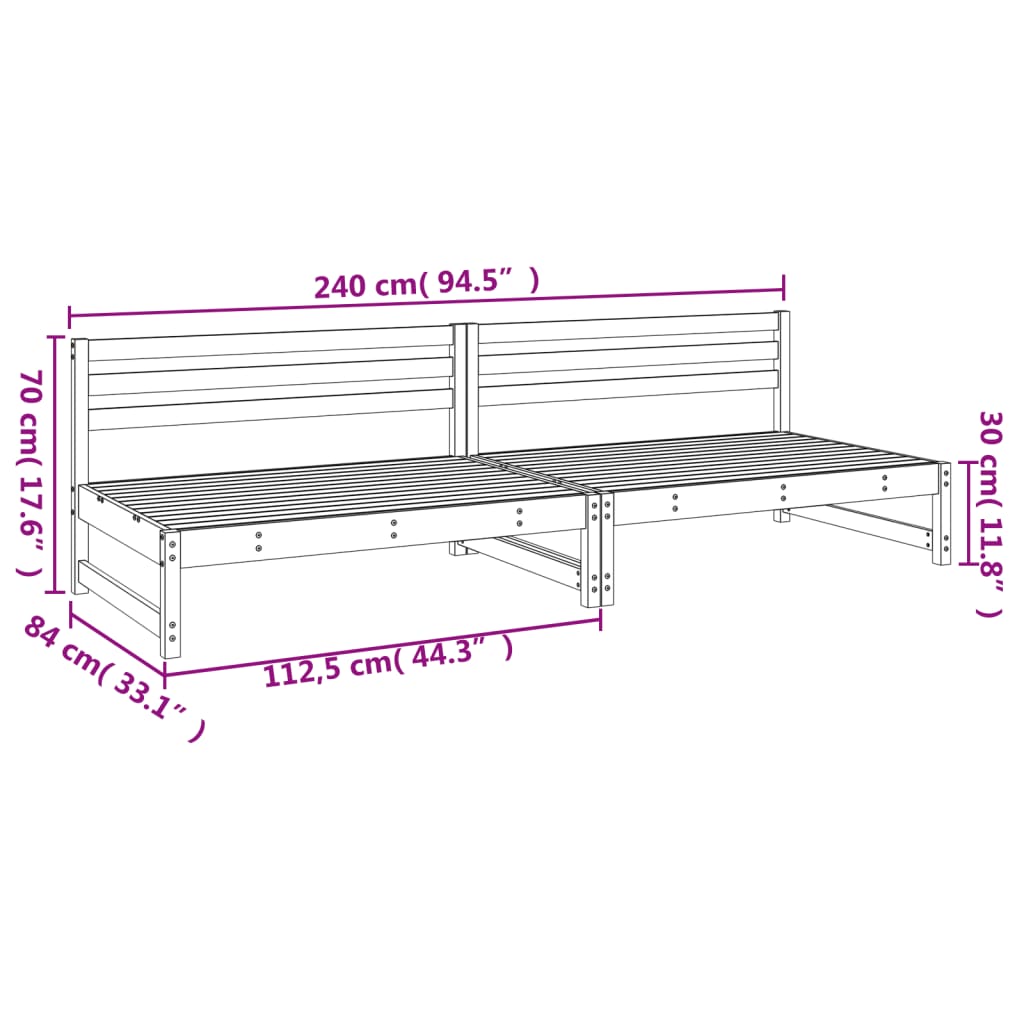 vidaXL Canapés centraux de jardin 2 pcs gris 120x80 cm bois pin massif