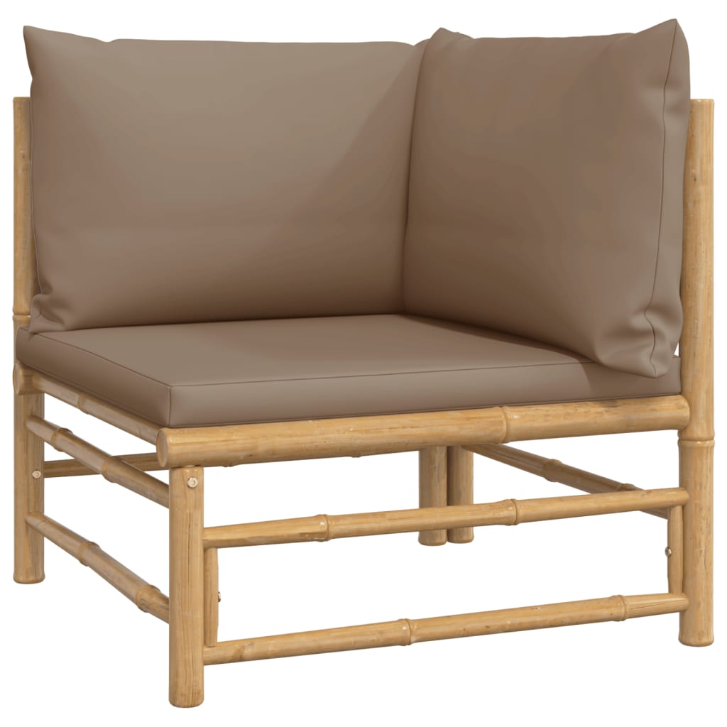 vidaXL Canapé d'angle de jardin avec coussins taupe bambou