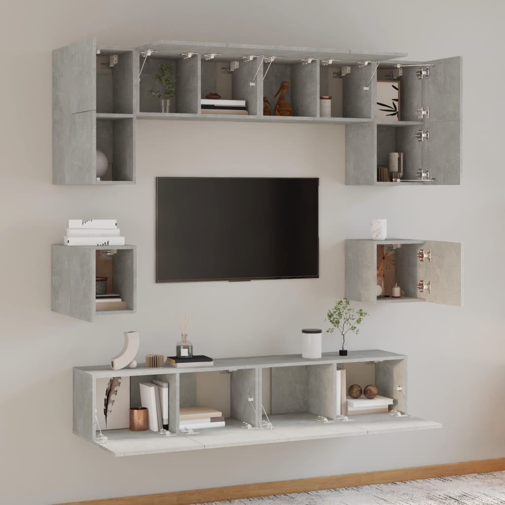 vidaXL Ensemble de meubles TV 8 pcs Gris béton Bois d'ingénierie