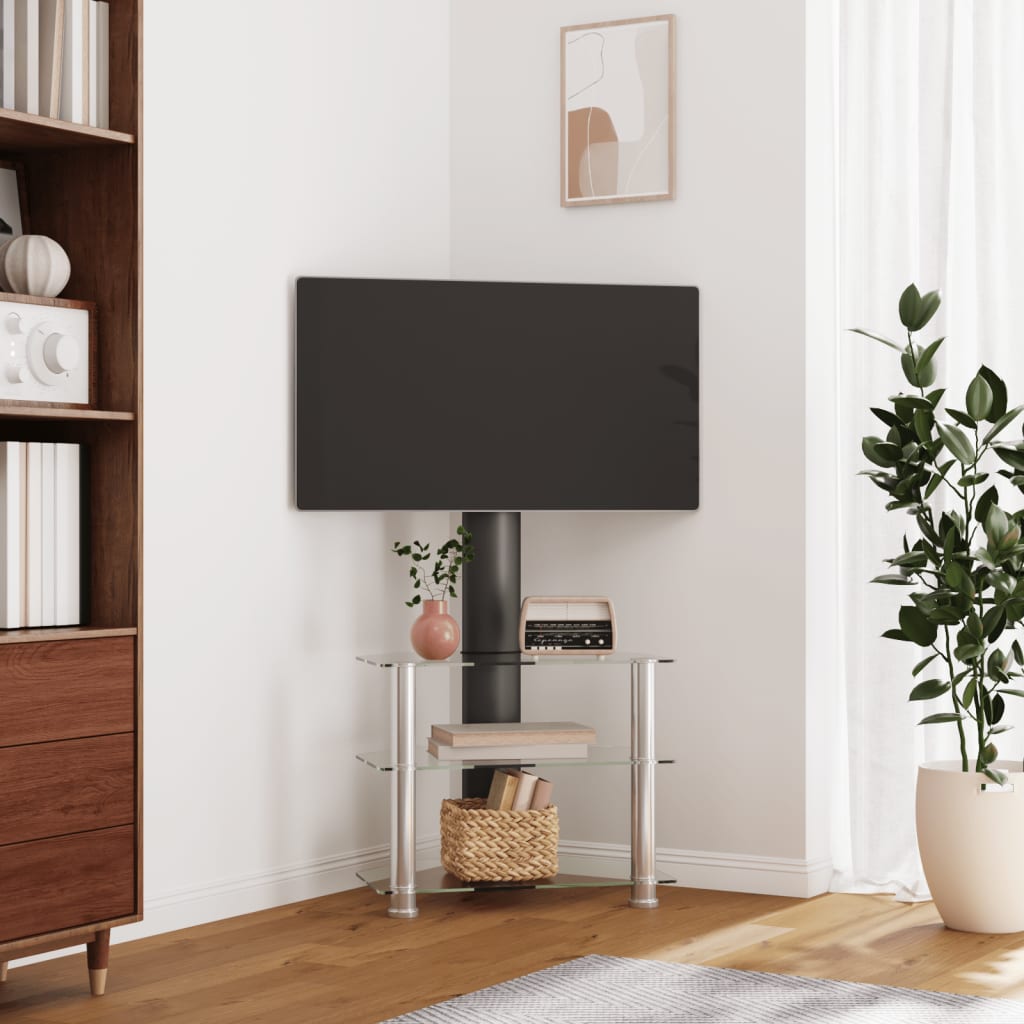 vidaXL Meuble TV d'angle 3 niveaux pour 32-70 pouces noir et argenté