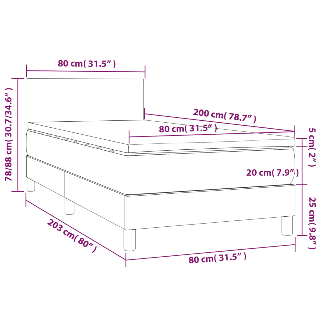 vidaXL Sommier à lattes de lit et matelas Noir 80x200 cm Tissu