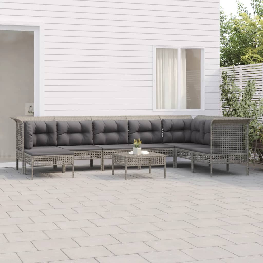 vidaXL Salon de jardin 9 pcs avec coussins Gris Résine tressée