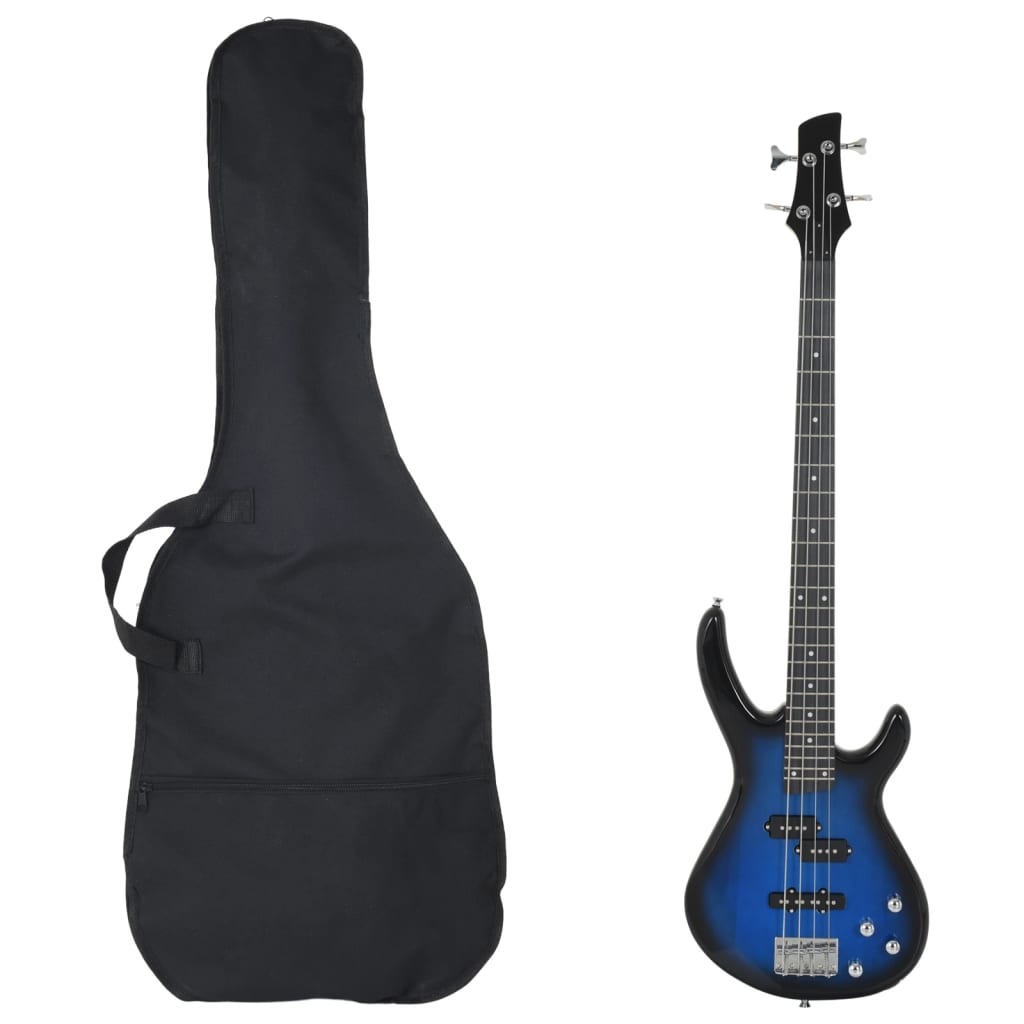 vidaXL Guitare basse électrique de débutants sac bleu et noir 4/4 46"