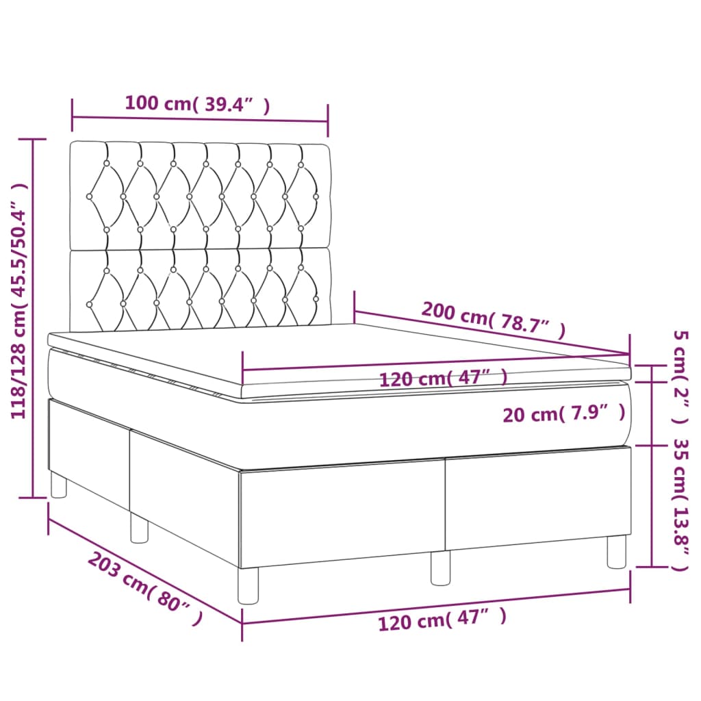 vidaXL Sommier à lattes de lit avec matelas Marron foncé 120x200 cm