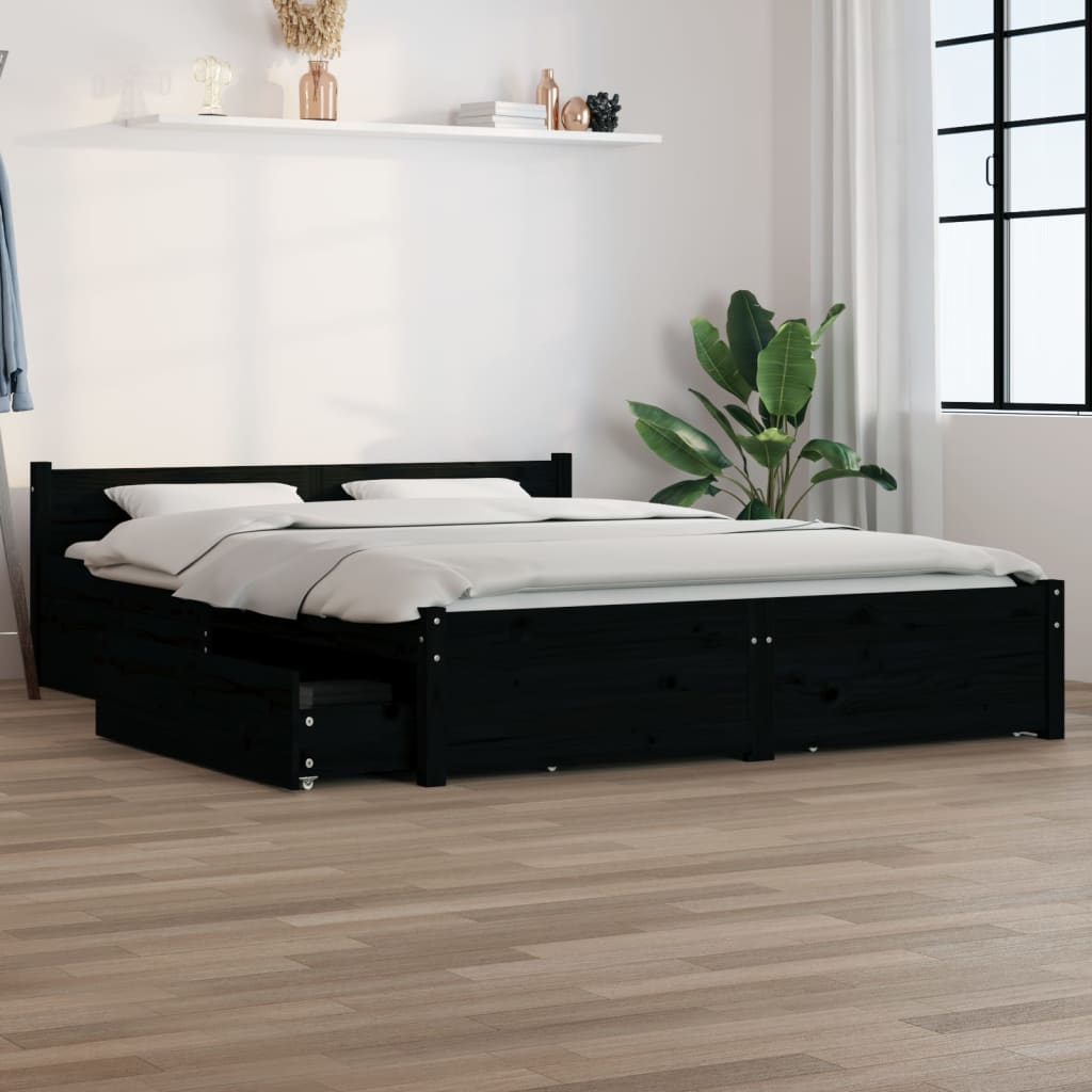 vidaXL Cadre de lit sans matelas avec tiroirs noir 140x190 cm