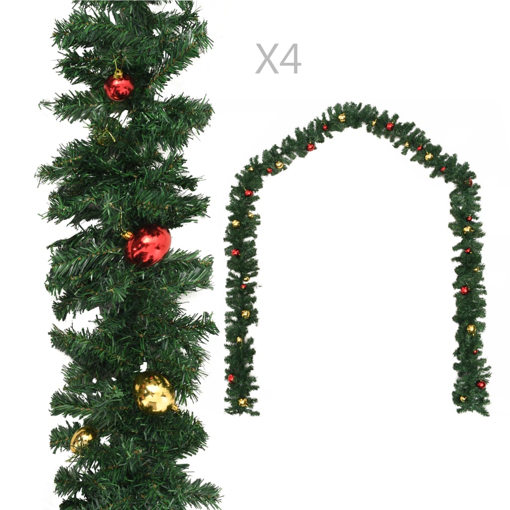vidaXL Guirlandes de Noël avec boules 4 pcs Vert 270 cm PVC