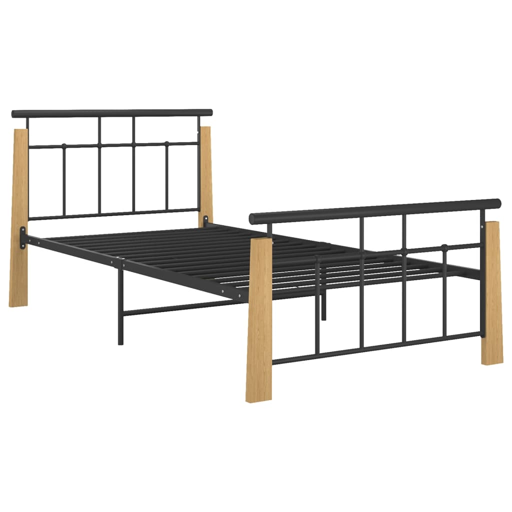 vidaXL Cadre de lit sans matelas métal bois de chêne massif 100x200 cm