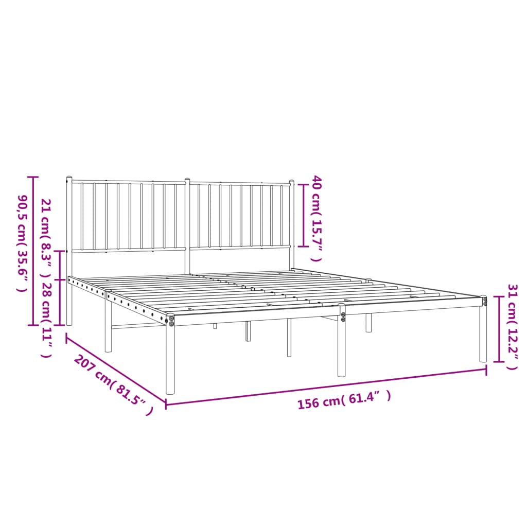 vidaXL Cadre de lit métal sans matelas et tête de lit blanc 150x200 cm