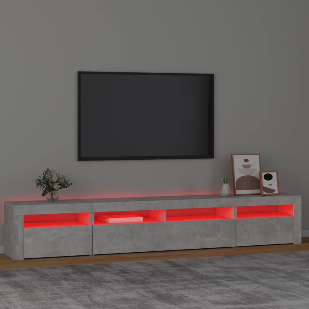 vidaXL Meuble TV avec lumières LED Gris béton 240x35x40 cm