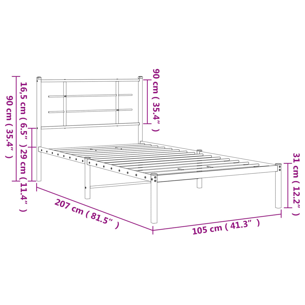 vidaXL Cadre de lit métal sans matelas et tête de lit blanc 100x200 cm