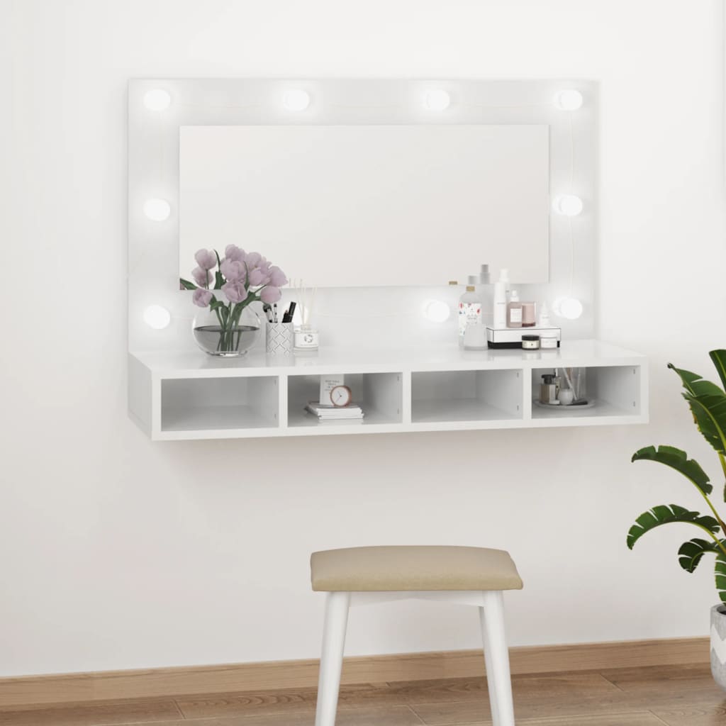 vidaXL Armoire à miroir avec LED Blanc brillant 90x31,5x62 cm