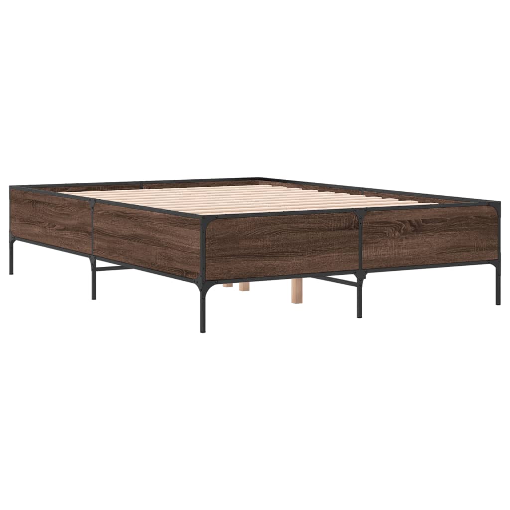 vidaXL Cadre de lit chêne marron 150x200 cm bois d'ingénierie et métal