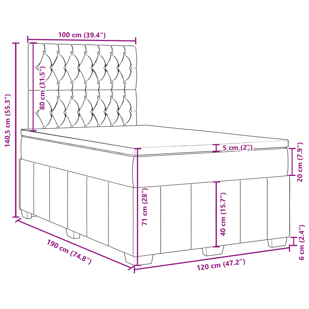 vidaXL Sommier à lattes de lit avec matelas gris foncé 120x190cm tissu