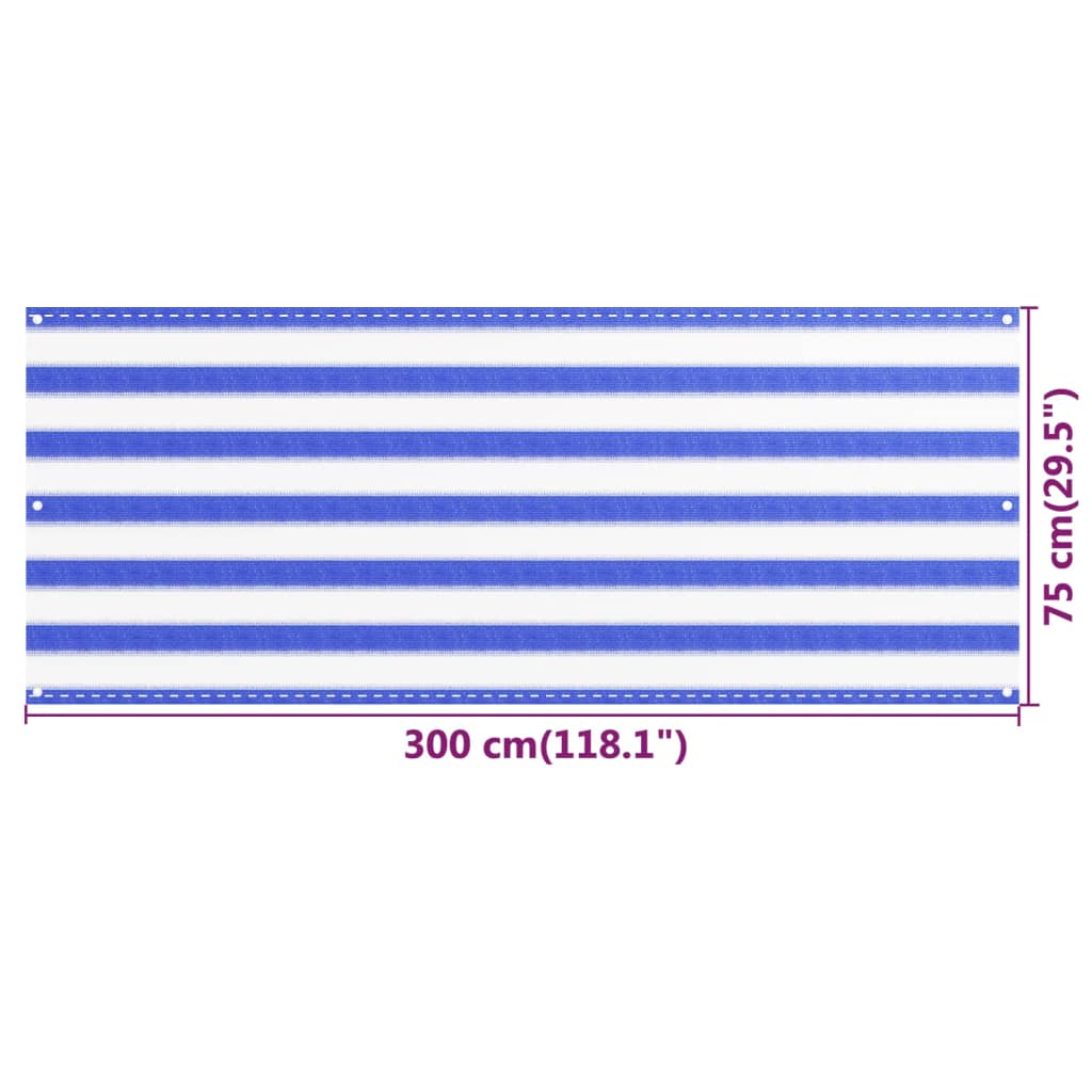 vidaXL Écran de balcon Bleu et blanc 75x300 cm PEHD