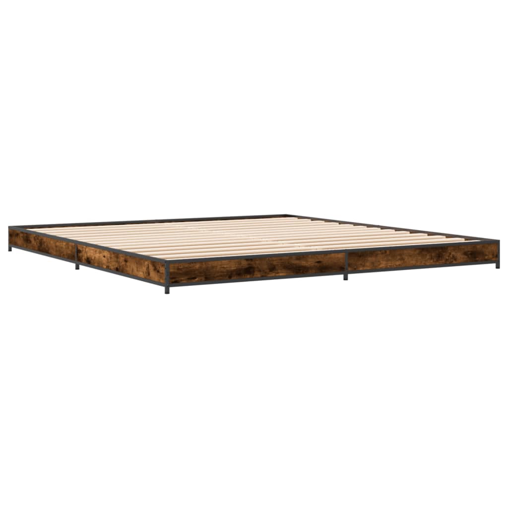 vidaXL Cadre de lit chêne fumé 200x200 cm bois d'ingénierie et métal