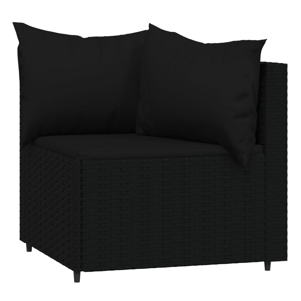 vidaXL Salon de jardin 4 pcs avec coussins Noir Résine tressée