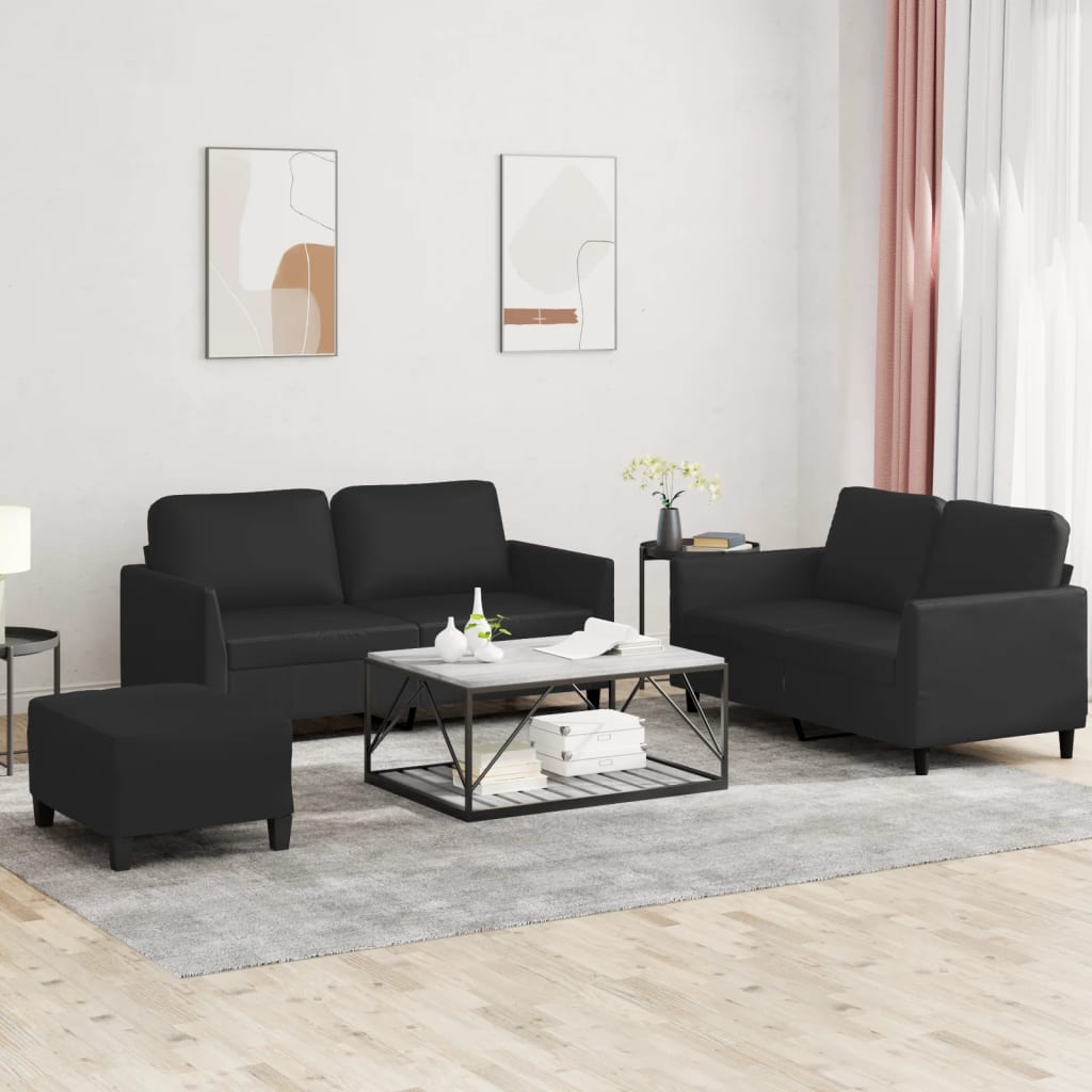 vidaXL Ensemble de canapés 3 pcs avec coussins Noir Similicuir