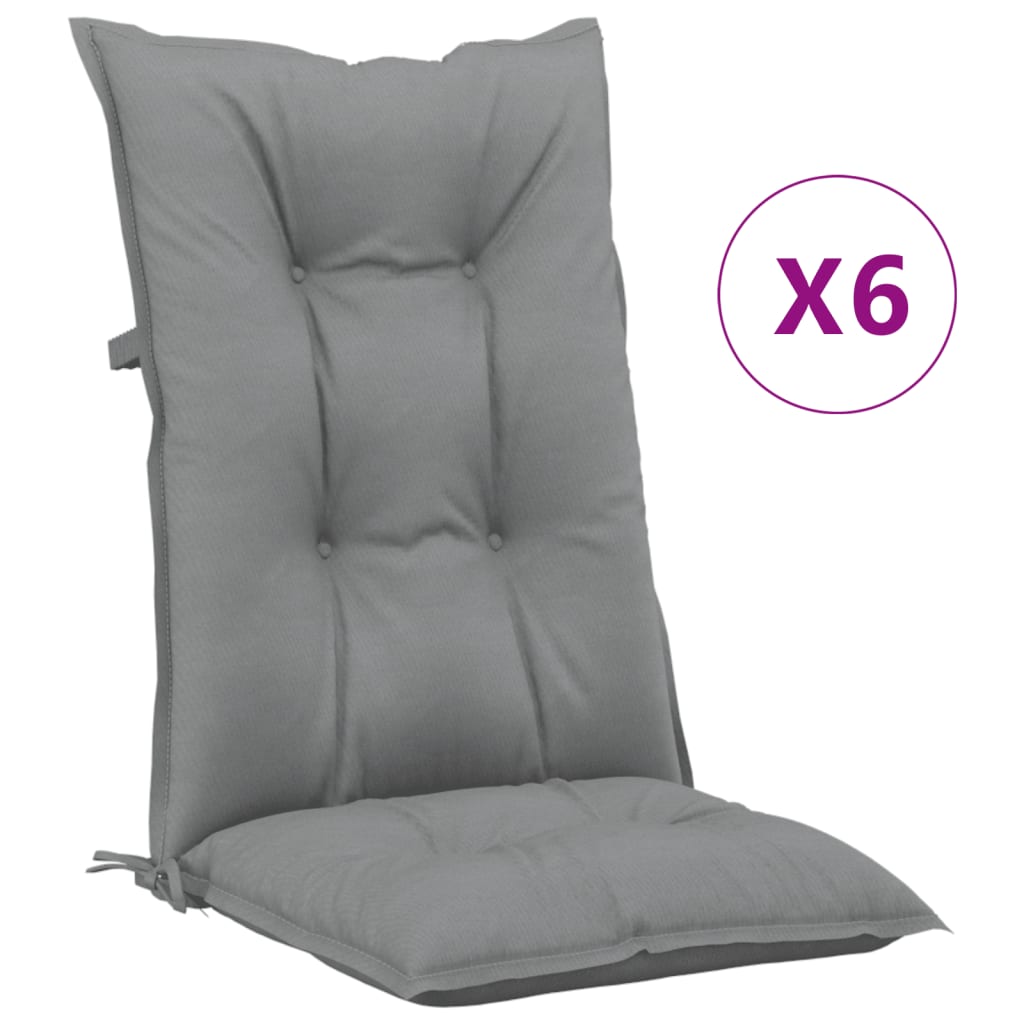 vidaXL Coussins de chaise de jardin à dossier haut lot de 6 gris tissu