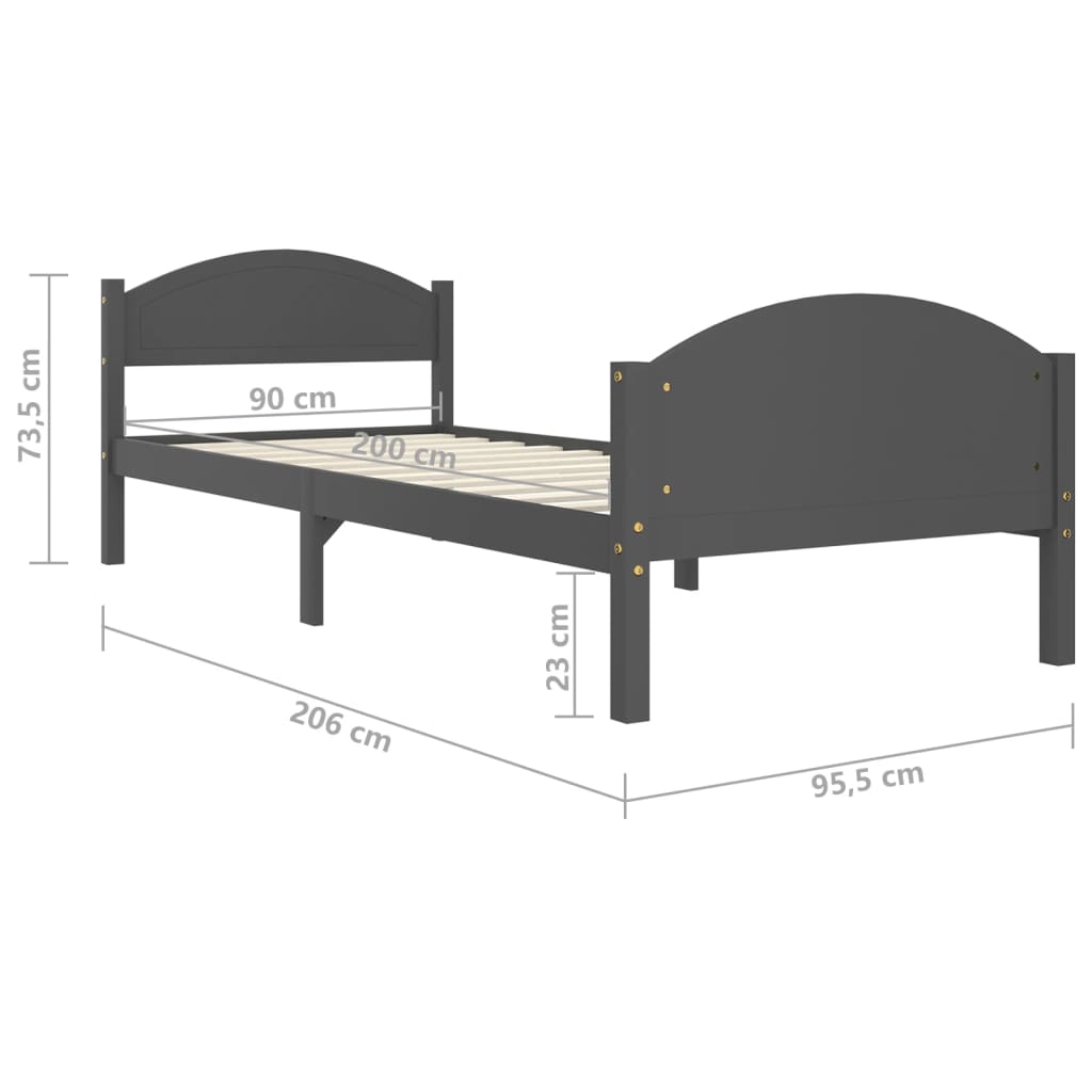 vidaXL Cadre de lit sans matelas gris foncé bois pin massif 90x200cm