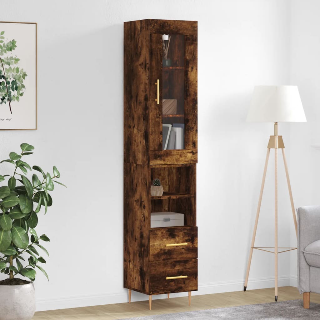 vidaXL Buffet haut Chêne fumé 34,5x34x180 cm Bois d'ingénierie