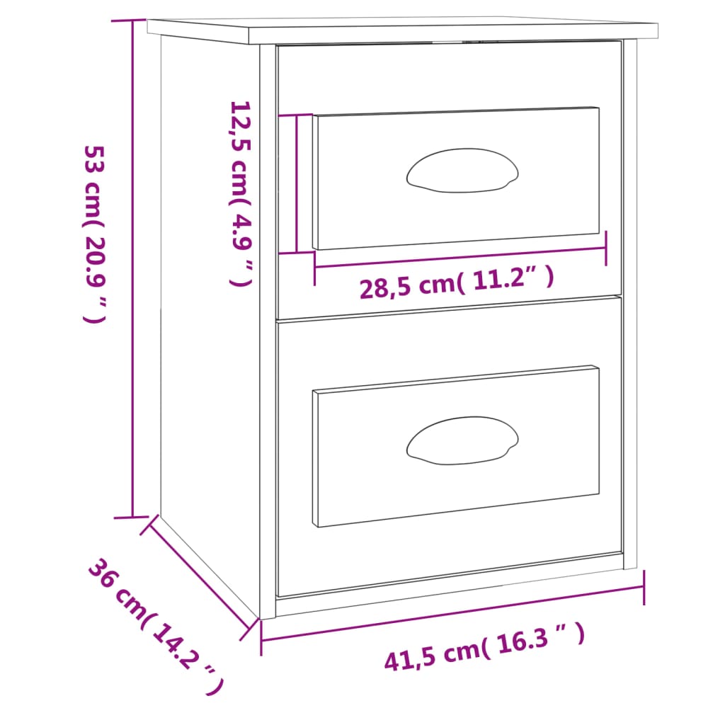 vidaXL Table de chevet murale sonoma gris 41,5x36x53 cm