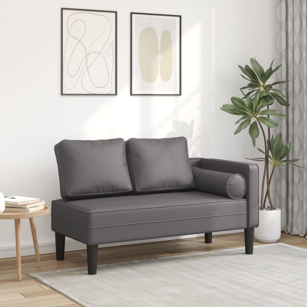 vidaXL Chaise longue avec coussins gris similicuir