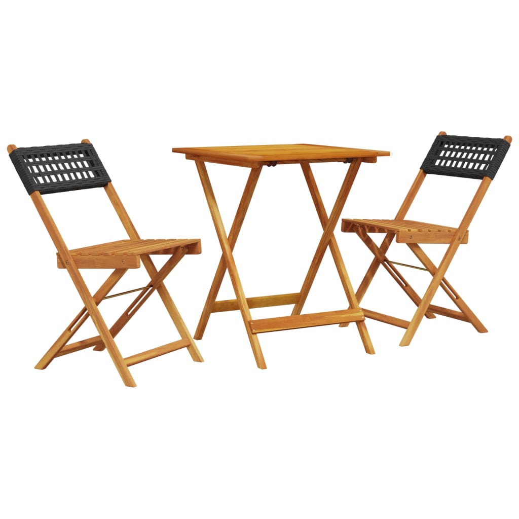 vidaXL Ensemble de bistro 3 pcs noir résine tressée et bois massif