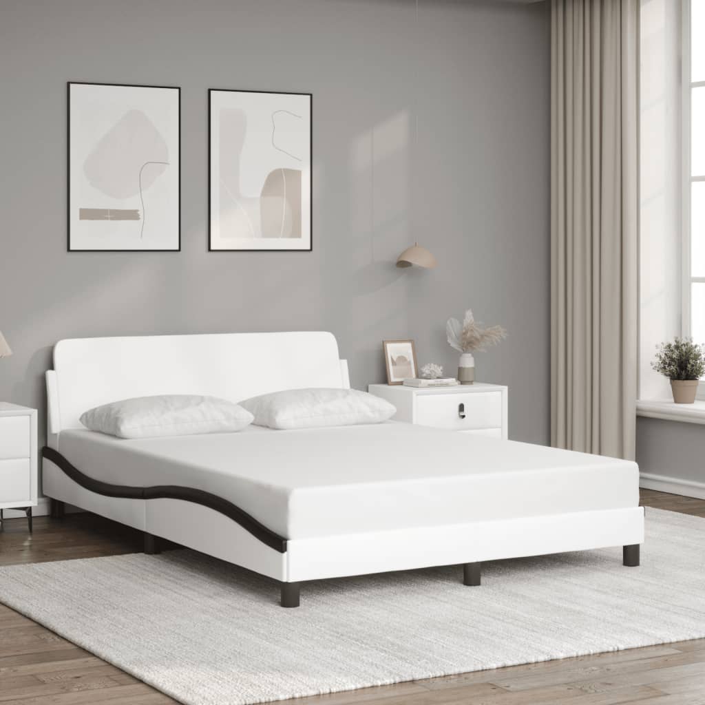 vidaXL Cadre de lit et tête de lit blanc et noir 140x190 cm similicuir