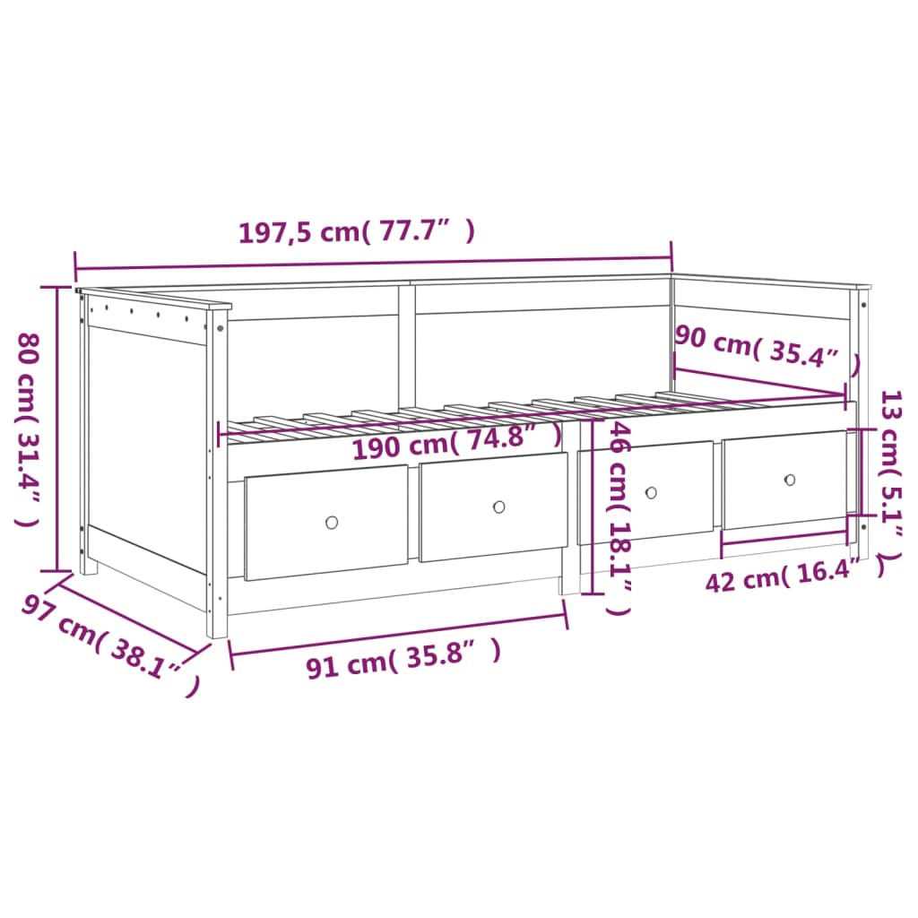 vidaXL Lit de jour sans matelas blanc 90x190 cm bois de pin massif